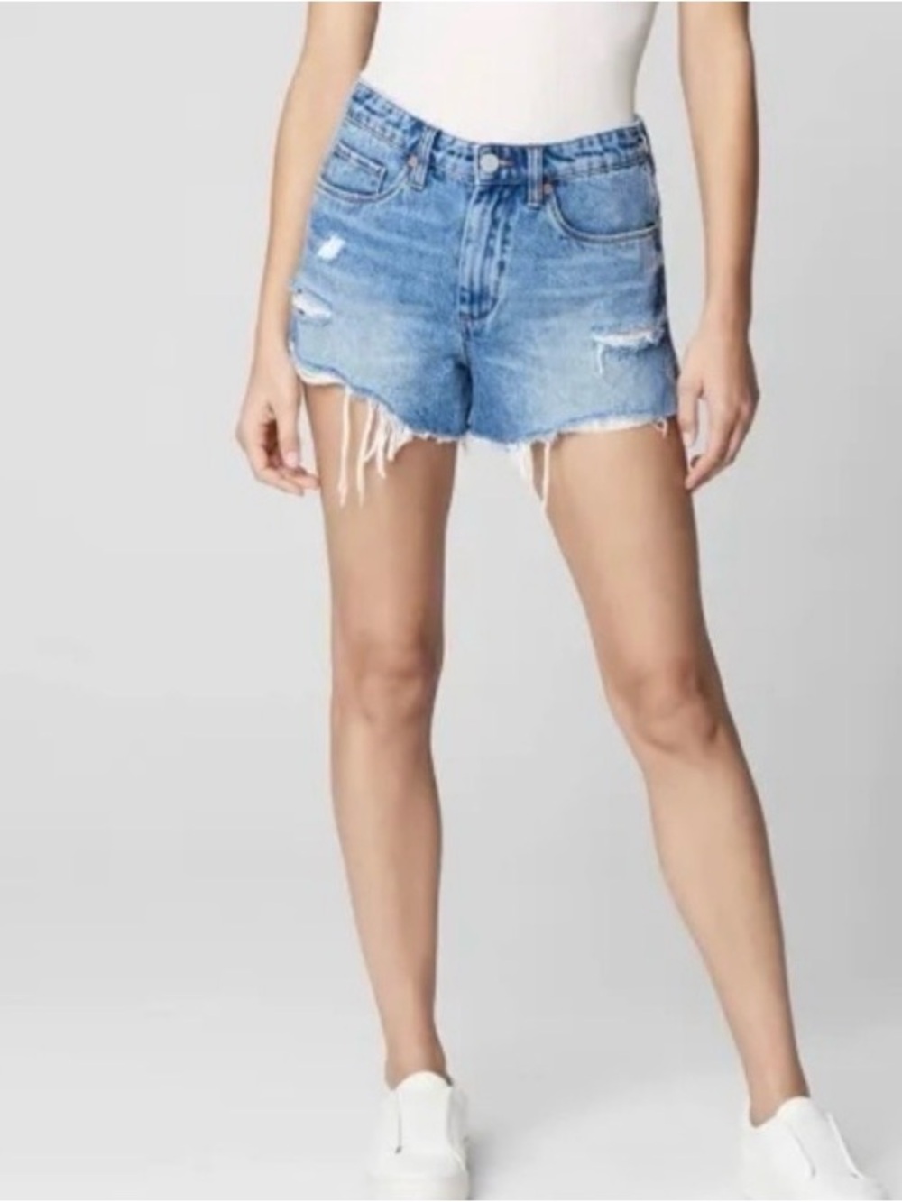 BlankNYC The Barrow Distressed High Rise Light Wash Denim Shorts 28